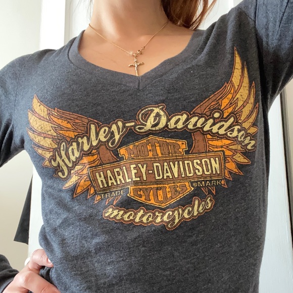 Harley Davidson longsleeve v neck top size M - Picture 2 of 6